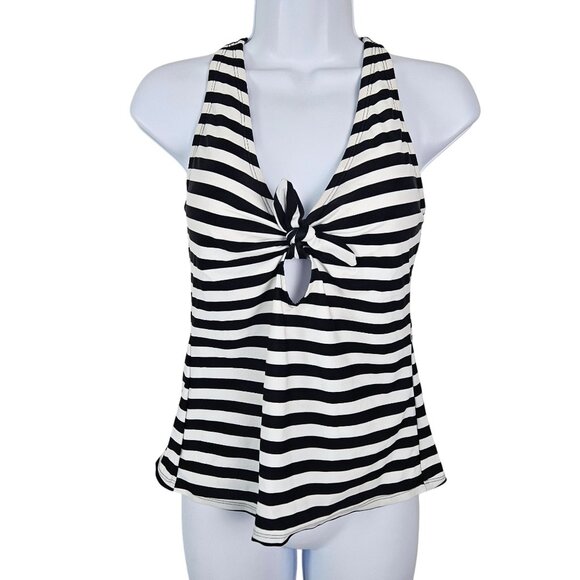 Womens Small 4-6 Striped Racerback Tankini Top With Front Knot Detail Beach Sexy - Picture 1 of 7